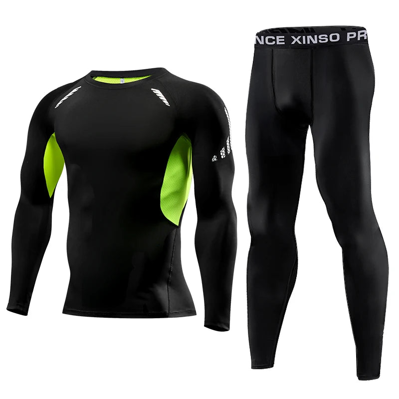 2Pcs Men Compression Sportswear Set Elastic Quick Fit Workout Jogging Training Yoga Fitness Tracksuit for Sports Exercise