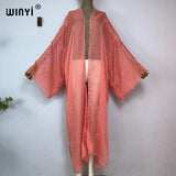 WINYI 2023 Women Bohemian Gold Thread Monochrome Elegant Casual Dress African Cardigans Outerwear For Women Summer Sexy Kimono