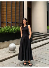 New Vintage Holiday Style Black Midi Dress Dresses for Women Clothing O Neck Office Lady Casual Pockets Women's Clothing
