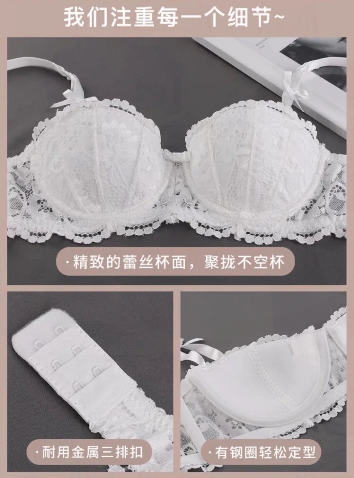 Women Bras Sexy Lace Half Cup Push Up French Style Lingerie Soft Deep V Top Breathable Back Closure Thin Bralette Ropa Mujer