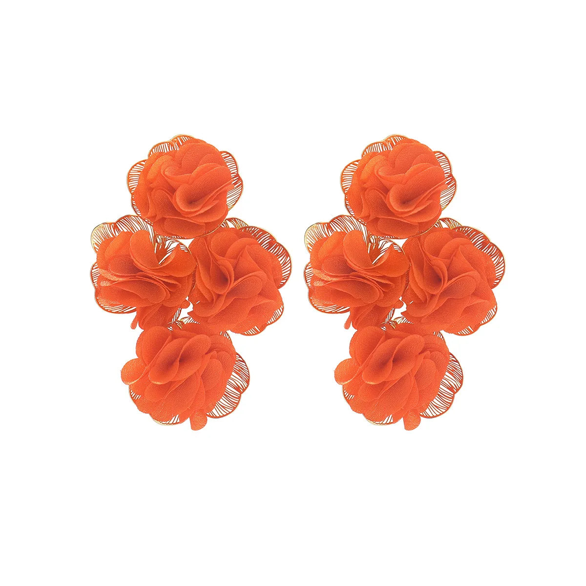 Chiffon flower multi-layer earrings, summer beach vacation style exaggerated earrings design, light luxury, niche