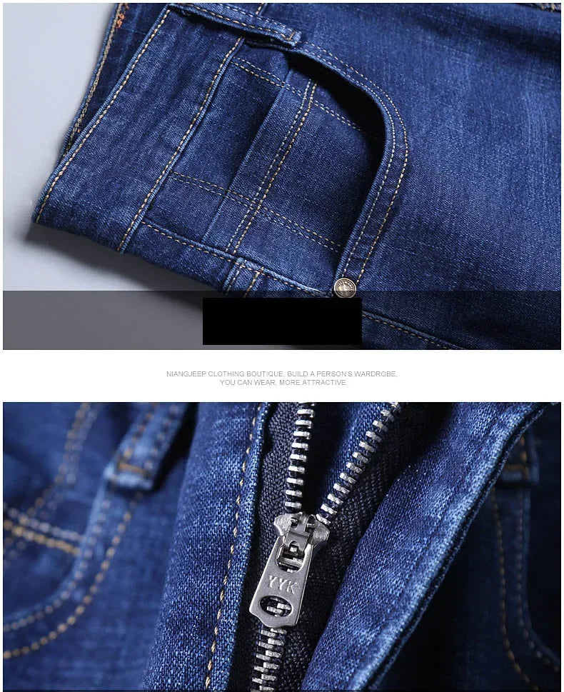Men Fashion Straight Jeans Men 2026 New Stretch Slim Fit Pants Comfortable Soft Business Denim Trousers Male Brand Clothing