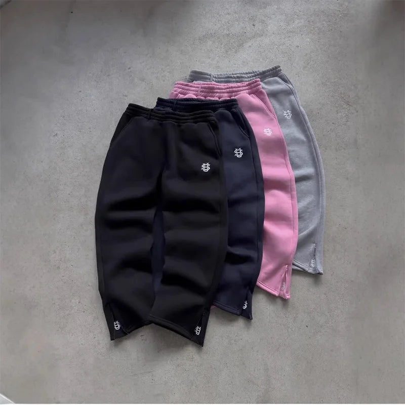 High Waist Autumn Drawstring Zipper Sweatpants Solid Color Casual High Street Hip-Hop Rap Y2K Style Trousers