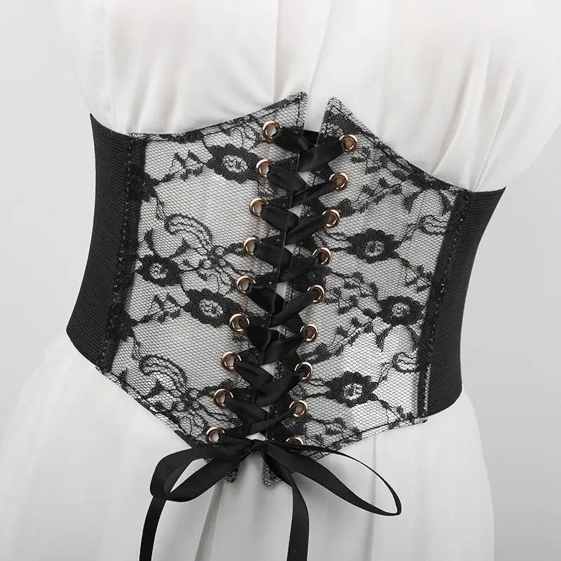 Fashion Women Waist Corset Flower Embroidery Elastic Waistband Black White Red Pink Wide Lace Slimming Body Belts Cummerbunds