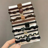 5/10/20pcs Simple Style Hair Tie Set Braided Hair Rope Heart Decor Scrunchies Elastic Ponytail Holder Hair Accessories For Women