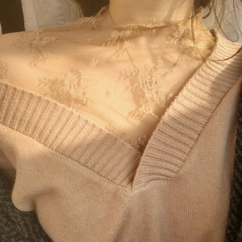 Women Elegant High Neck Polka Dot Blouse Mesh Lace Stitching Puff Long Sleeve Shirt Slim Fit Office Ladies Fashion Daily Tops
