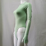 Women High Waist Jumpsuit Sexy Long Sleeve Bodysuit Club Top Goth Clothing Mock Neck Solid Costume Streetwear Party Body Outfit