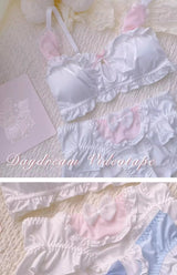MOYISU Kawaii Lolita Bra Set, Bunny Ear Cutout No Wire Bralette Soft Sweetheart Lingerie Small Bust Pure Sexy Japanese Ya Ma Die