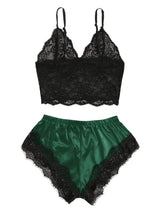 Women's 2 Piece Sexy Lace Pajama Set See-Through Bralette Cami Top and Shorts Breathable Sleepwear Plus Size Summer Lingerie