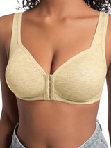 Women's Bra Wire-Free Front Closure Solid Color Full Coverage Fixed Cups More Considerate for Middle-Aged And Elderly Individual