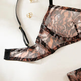 Toucheart 2-Piece Sexy Leopard Print Lingerie Set Bra Women Hollow Sexy Lingerie Thin Mesh Patchwork Print See-Through Sexy Set