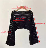 Long Sleeve Crochet Knit Top Summer Beach Bikini Cover Up Crop Pullover Wool Knitwear Blouse Women Vacation Boho Outfit
