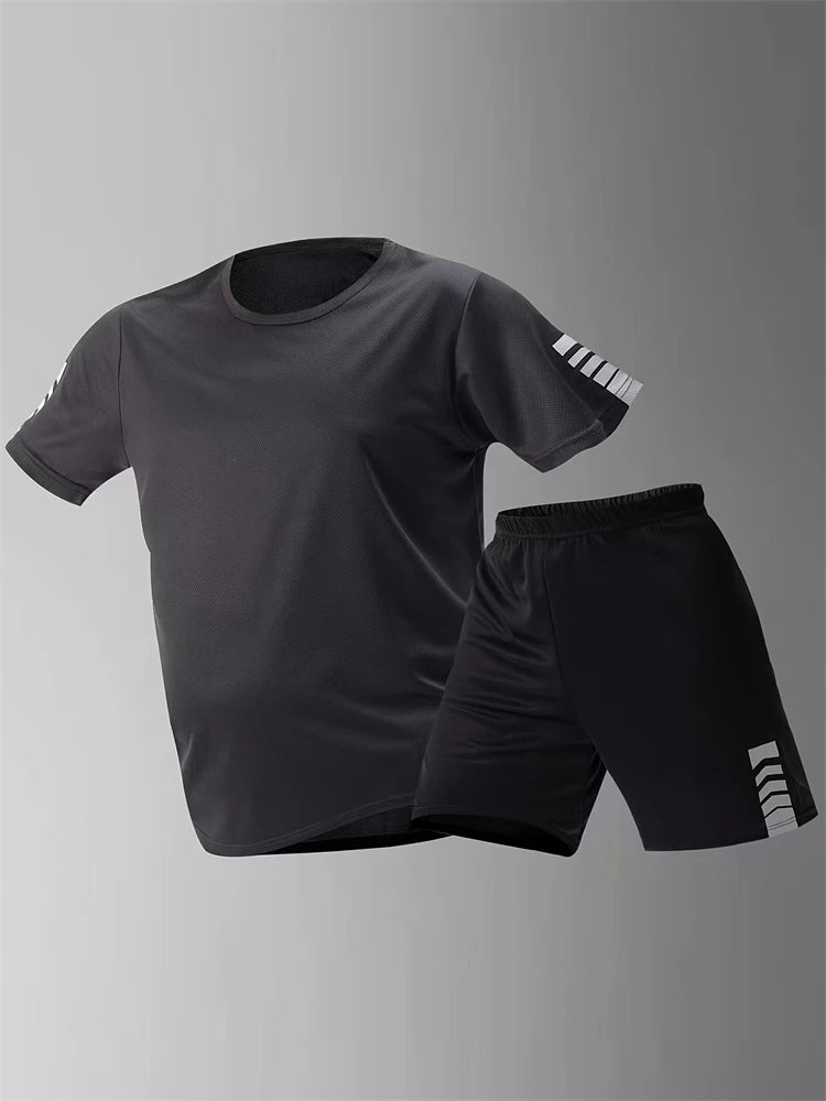 Plus Size Men's Quick-Dry Short-Sleeve T-Shirt and Shorts Set Men's Breathable Athletic Set Fitness T-Shirt and Shorts Set