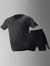 Plus Size Men's Quick-Dry Short-Sleeve T-Shirt and Shorts Set Men's Breathable Athletic Set Fitness T-Shirt and Shorts Set