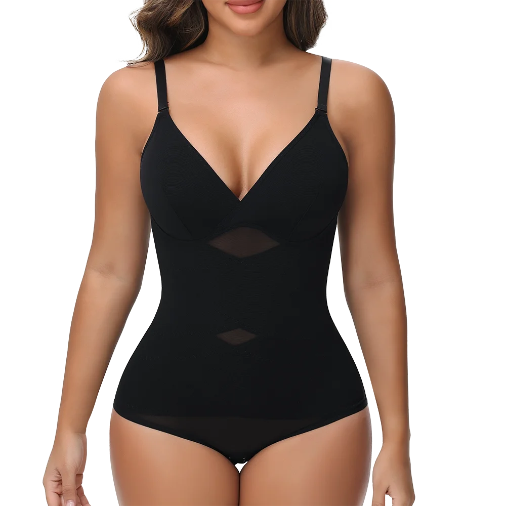 Women Cross Tummy Control Shapewear Sexy Mesh Slimming Waist Briefs Bodysuit Thin Breast Cup Body Shaper Butt Lifter Smooth Body