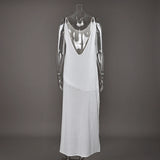 HiLoc Casual Loose White Long Dress Robe 2025 New Summer V Neck Dresses For Women Spring Sleeveless Straight Robes Nightgown