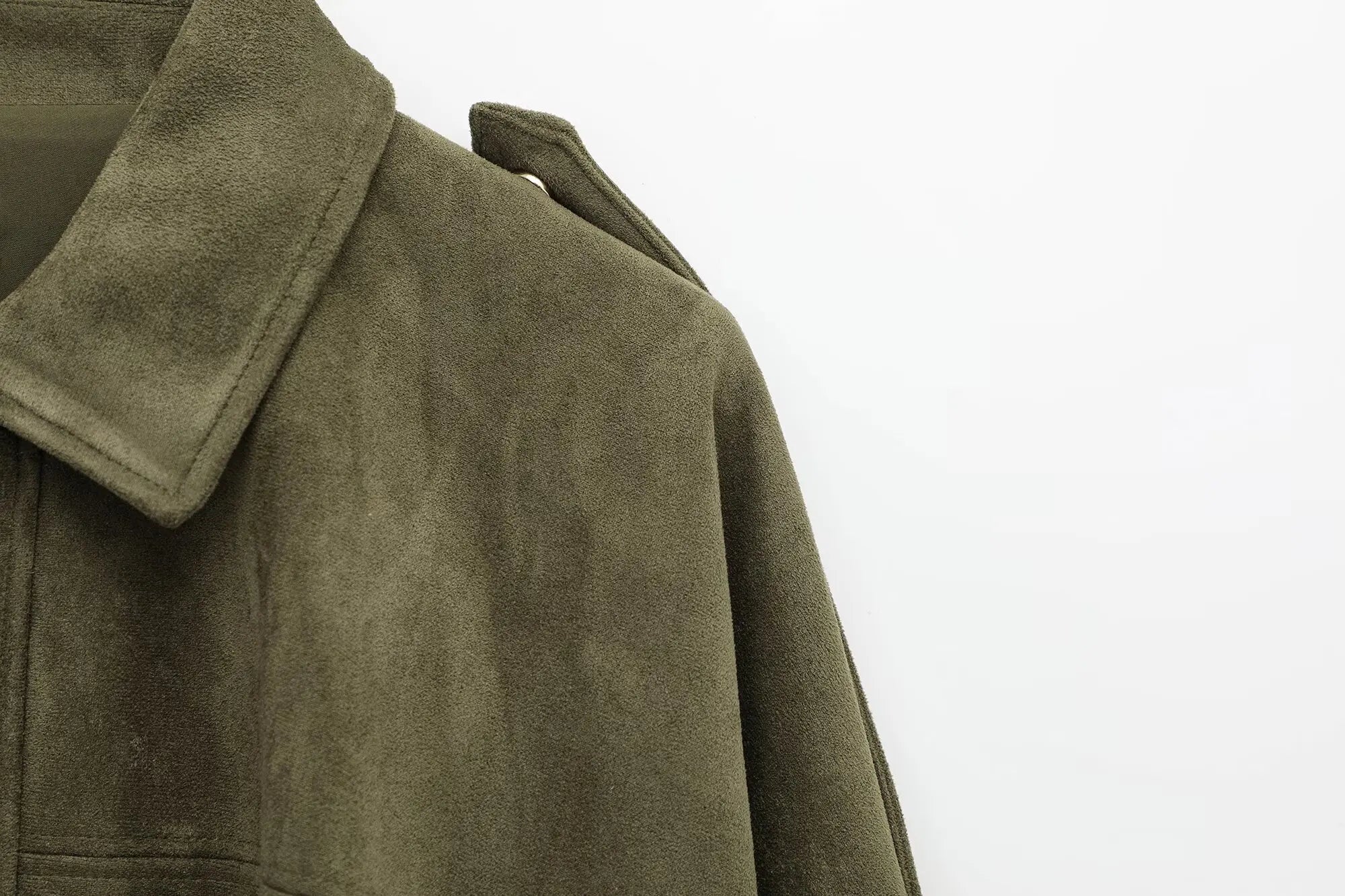 HH Women Brown Green Suede Jacket Loose Casual Bomber Coat Lapel Zipper Long Sleeve Jackets Vintage Lady Motorcycle Outwears