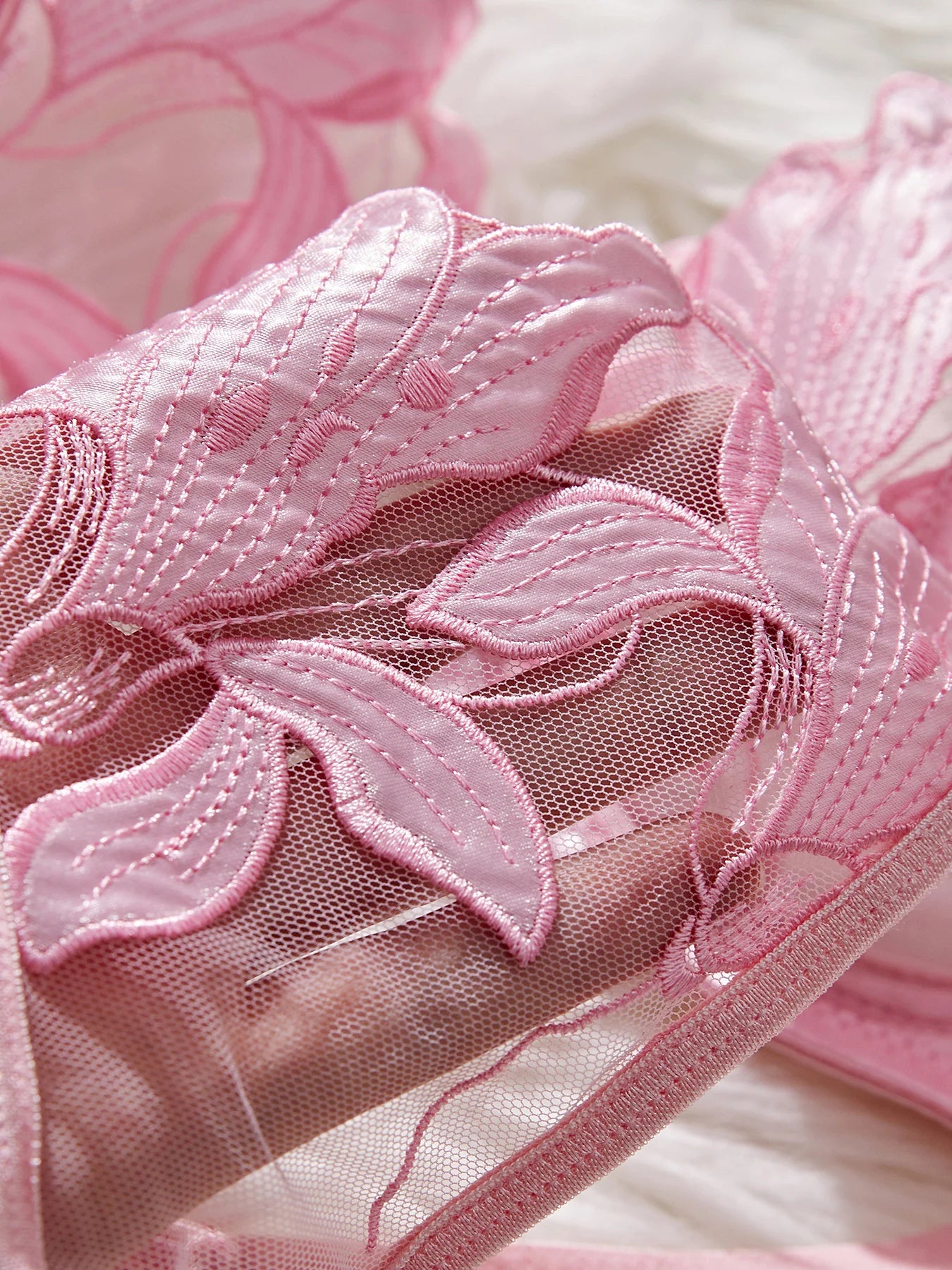 Floral Embroidery Sexy Lingerie Set Women Transparent Bralette Underwire Push Up Bra Panty 2 Piece Set