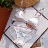 French Style Bralette No Underwire, Sexy Lace Trim Small Cup Lingerie, Cute 3-Piece Bra Set with Comfort Cup Shape Design S-xl