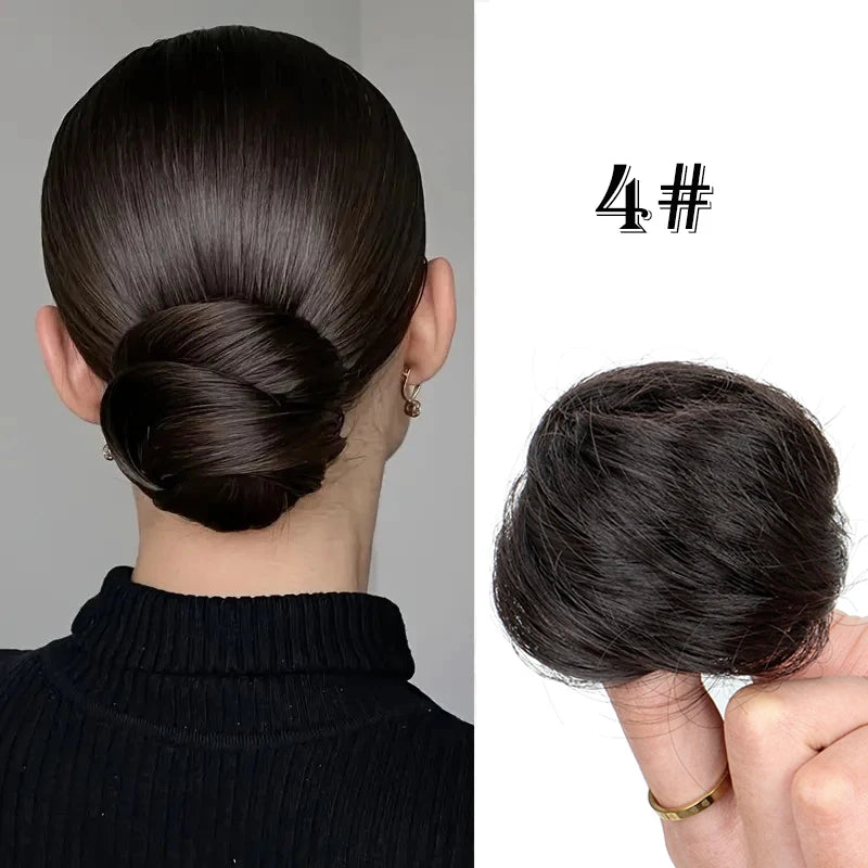 Elegant Synthetic Hair Bun for Women Soft Comfortable Chignon Style Elastic Rubber Band Scrunchy Updo Hairpiece