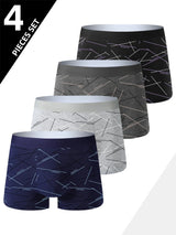 4pcs men's underwear, comfortable, soft and fashionable daily line print intimate boxer briefs, sporty and breathable boxers