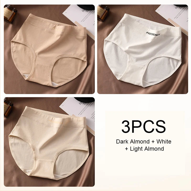 3PCS Woman High Waist Briefs Breathable Underwear Women Large Size Lingerie Pure Cotton Sexy Underware Triangular Panties Female