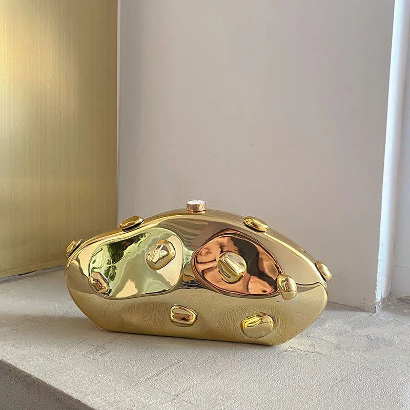 Acrylic Shell Shape Clutch Bag Gold Silver Blue Women Evening Party Cute Metal Shiny Purse Handbag 2025 Wholesale Clutch Bags