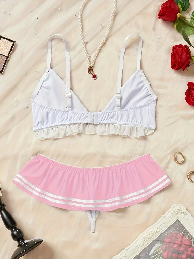 Naughty Sexy Sailor Lingerie Set, Schoolgirl Cosplay Costume 3 Piece Bikini Outfit for Roleplay Halloween Bachelorette Party