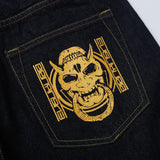 Men Embroidery Denim Shorts Black Hiphop Jeans Pants Cherry Blossom Dragon Totem Washed Zipper Cotton Summer cherry blossoms 024