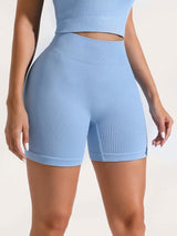 Women's Shorts, Outdoor Vacation Wear, Solid Color Versatile, High Waist Shorts For Summer, Seamless Knit, Comfortable, Suitable For Sports, Gym, Running, Tennis, Yoga, Pilates, Casual Daily Wear, Classic Ribbed, Mesh Sexy St