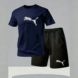Men's new fashionable casual T-shirt shorts two-piece set 2026 men's summer outdoor sports breathable set