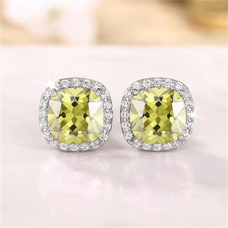 Huitan Bright White/Yellow/Pink CZ Stud Earrings for Women Fashion Contracted Jewelry High Quality Wedding Engagement Earrings