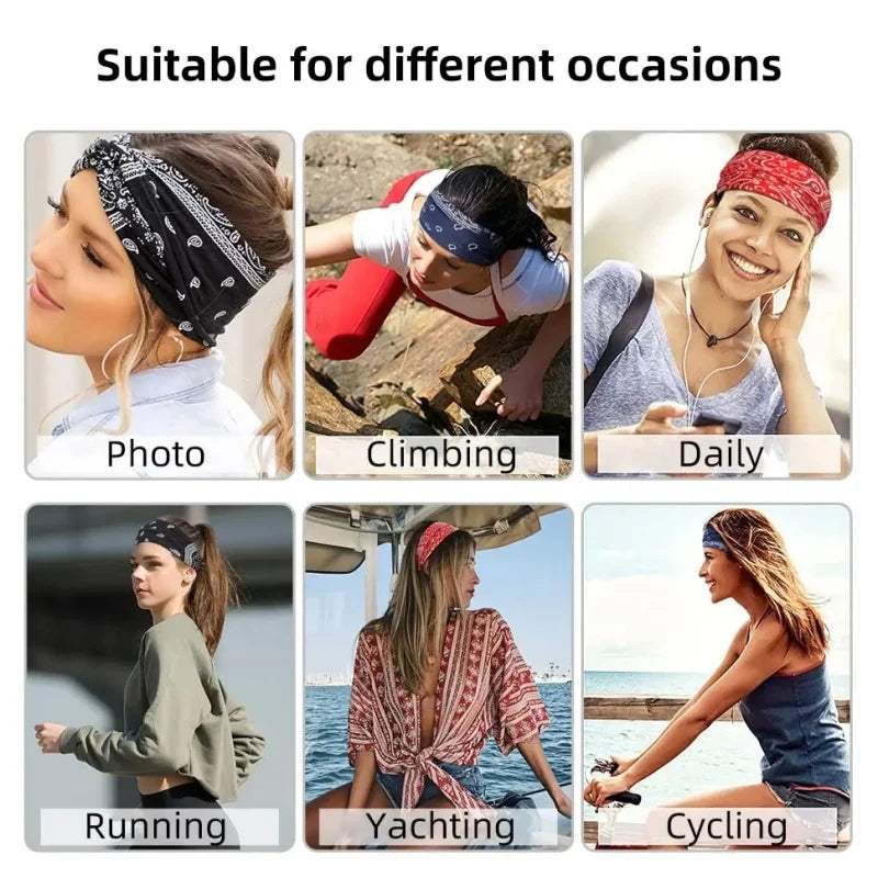4PCS Headbands for Women Knotted Headband Elastic Head Bands Women's Hair Band Non-Slip Turban Printed Stylish Sport Sweat Hair Wrap for Girls Cute Hair Accessories