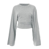 Women's Long Sleeve O-Neck Skinny T-Shirt Monochromatic Crop Top Casual Y2K Streetwear Fashion Pullover Summer Outfit