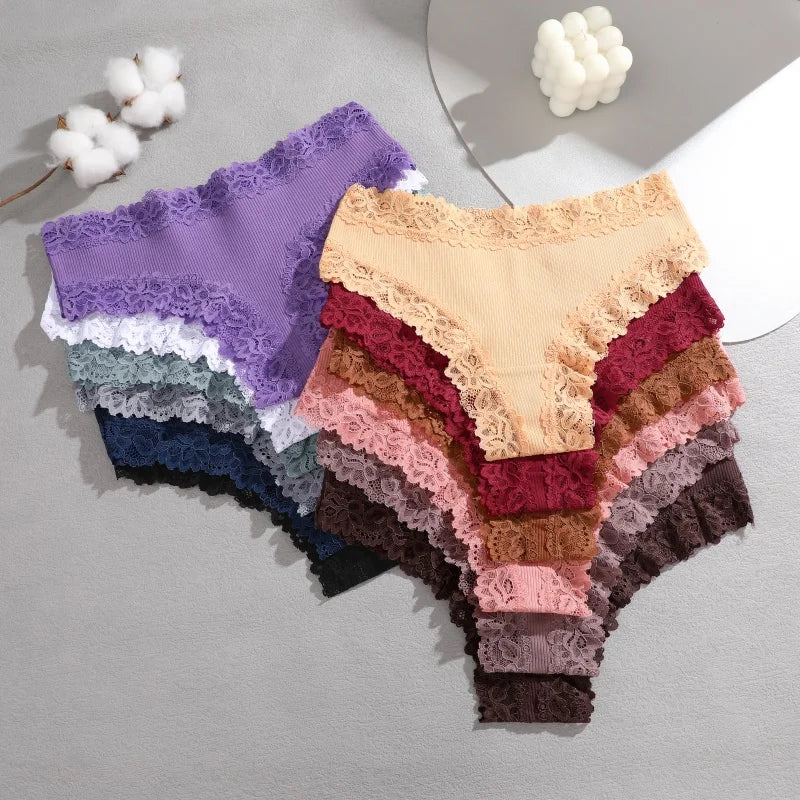 7PCS/Set Women Sexy Lace Panties Cotton Seamless Brazilian Panties Female Sexy Low Rise Soft Underwear G-String Lingerie S-XL