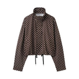 HH Woman Autumn Long Sleeves Turtleneck Zipper With Pockets Drawstring Casual Coats Women Fashion Polka Dot Printed Jacket