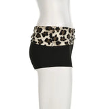 Contrast Patchwork Leopard Low Waist Slim Sexy Booty Shorts Womens Baddie Outfits