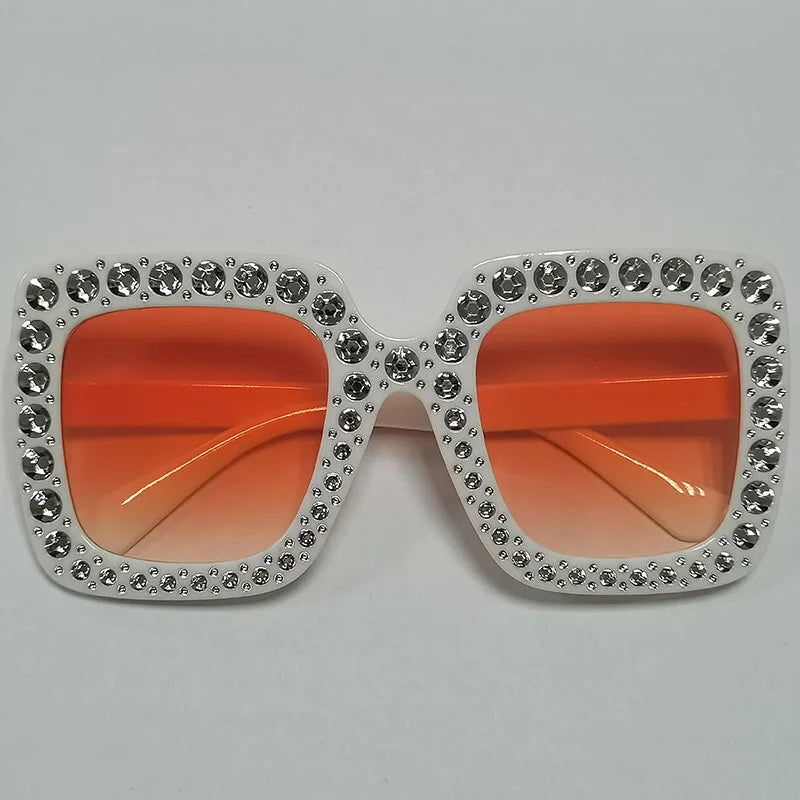 Diamond Oversized Sunglasses Big Square Frame Sunglasses UV400 Crystal Eyewear Retro Rhinestone Frames Eyeglasses