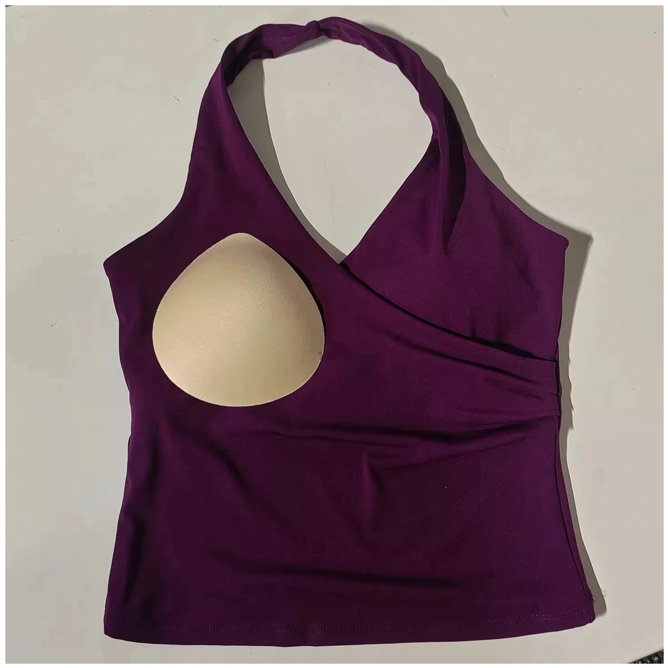 Women's Sexy V-Neck Fitness Bra Nude Sports Bra Hanging Neck Yoga Suit Vest Comfortable Breathable Gym Top for Active Wear