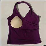 Women's Sexy V-Neck Fitness Bra Nude Sports Bra Hanging Neck Yoga Suit Vest Comfortable Breathable Gym Top for Active Wear