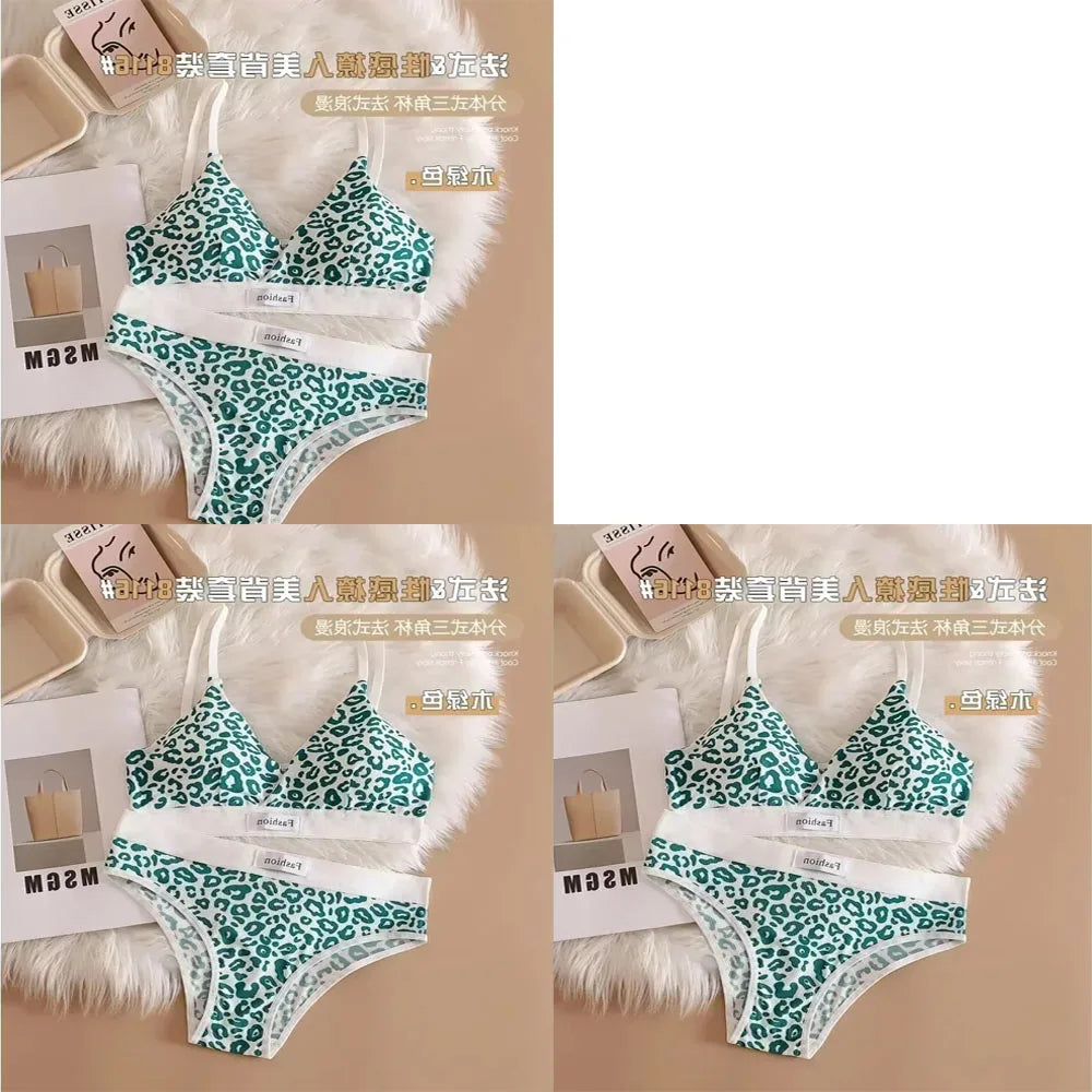 1/3/8Pcs Seamless Bra Set Low Waist Panties Leopard Bralette Sexy Lingerie Set Vneck Sport Brassiere Female Cotton Underwear Set