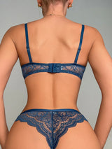 Lace Bra Set Women Floral  with Lace Bra Panty Lingerie Set Push up Fashion Sexy Gather Black Underwear