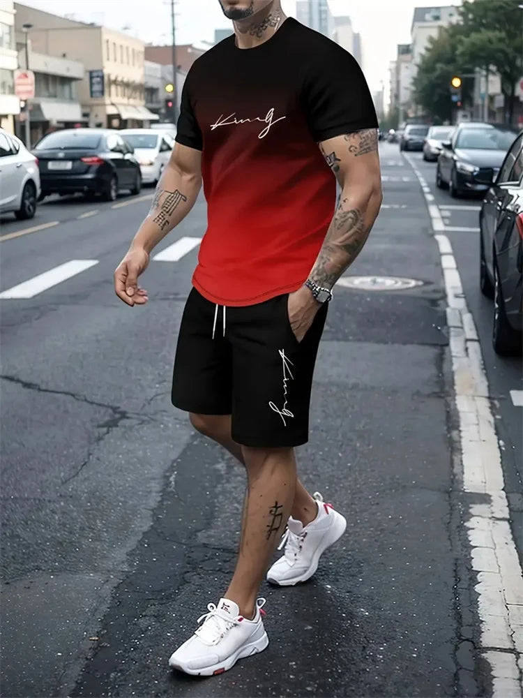 2024 New Summer Street Men's Suit Sportswear Men's Oversized Clothing 3D Print T-Shirt Shorts Men's Simple Clothing Fashion Suit