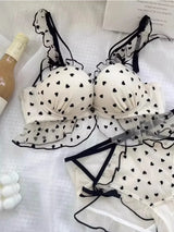 MOYISU Japanese Mesh No-wire lace Underwear set Women's small breasts gather sexy pure desire sweet bra cute bra Panty SET TUSHY