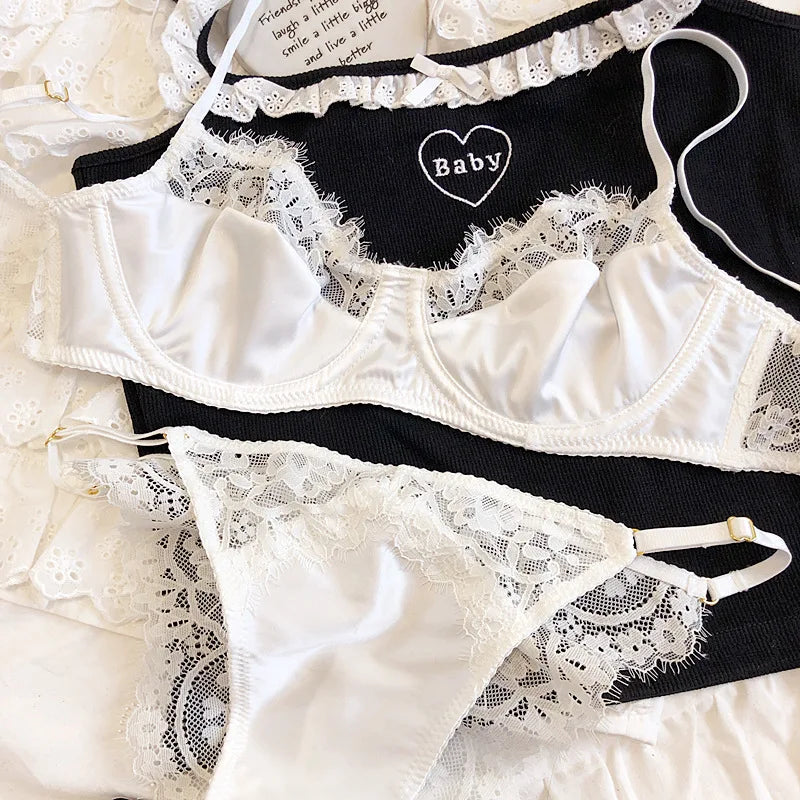 Sexy Underwear Set for Women Ultra-thin Bra Set French Lace Breathable Bralette Female Silk Comfort Bras and Thong Lingerie