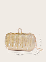 @Luxury Evening Clutch Bag Wedding Rhinestone Tassel Handbag Silver Purse Party Shoulder Bag for Women Fashion Black Bag