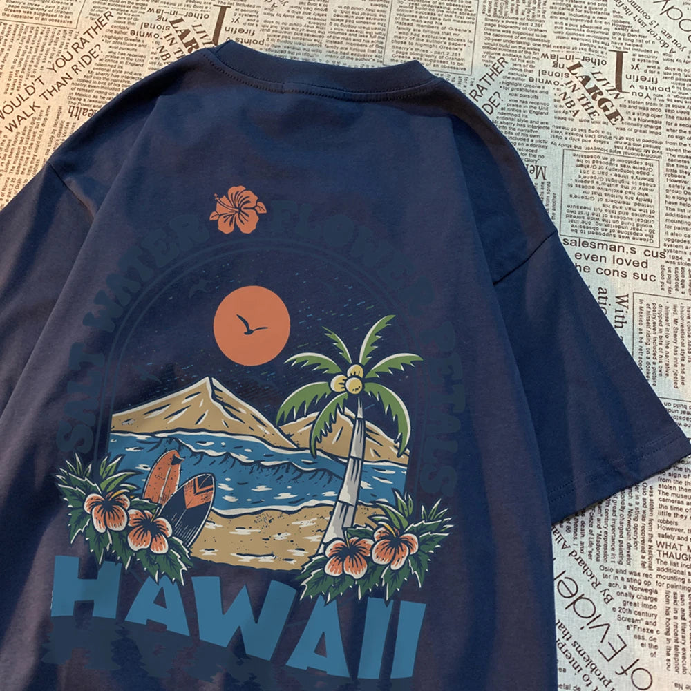 Salt Water Flower Petals Hawaii Tshirts Men Women Casual Sweat T Shirts Casual Cotton Tee Clothes Hip Hop Oversize Tops Couple