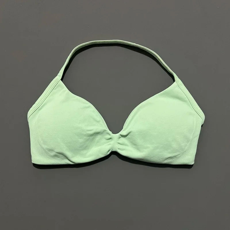 HISTELLO Impact Strappy Bra Women Seamless Gym Underwear High Support Halter Sexy Sports Clothing Push-up Yoga Workout Tank Top