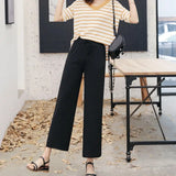 2026 Women Ankle-Length Wide Leg Pants Casual Summer Solid Elastic Waist Loose Ice Silk Pants Spring Summer Female Trousers