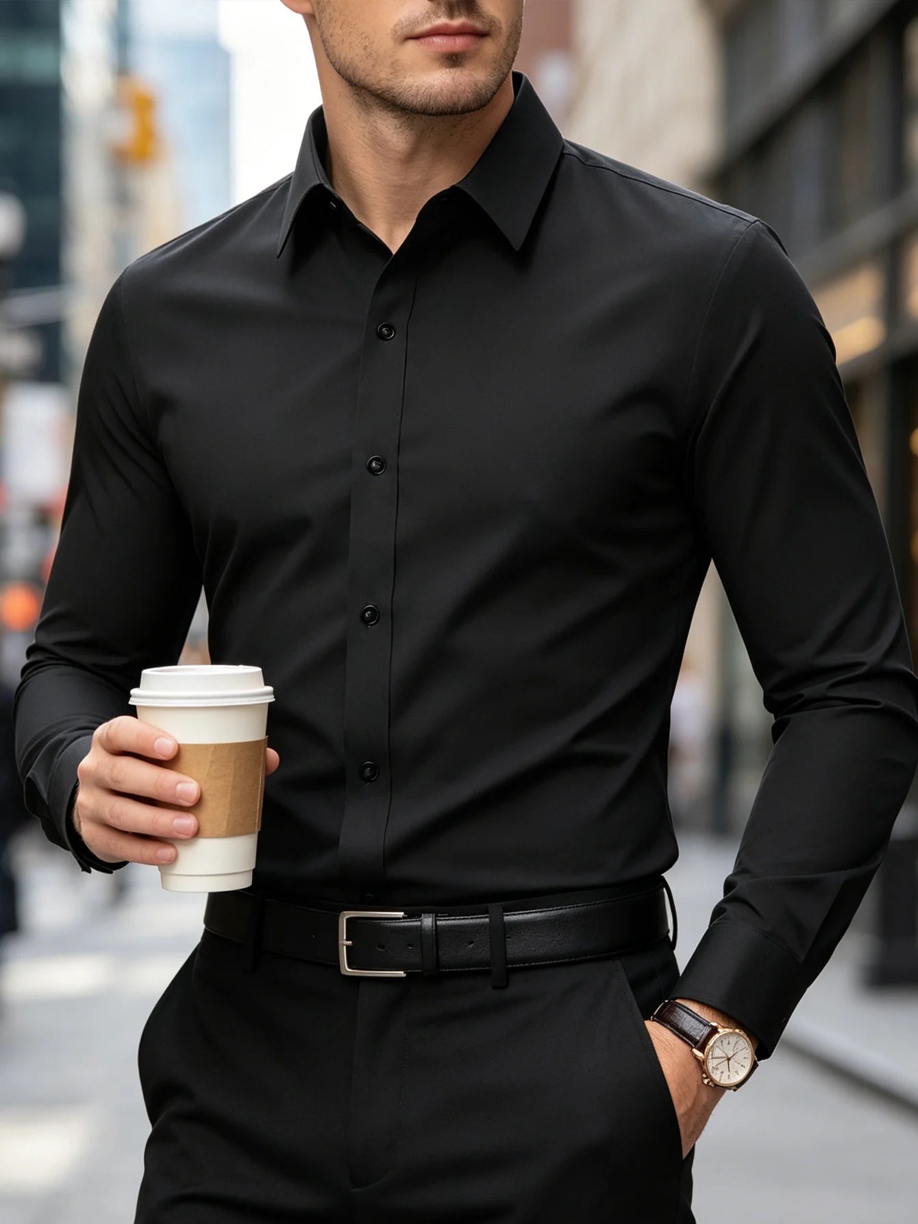 New Men Shirt Elegant Fashion European Long Sleeve Classic Smart Casual Elastic Anti-pilling Male Business Dress Shirts